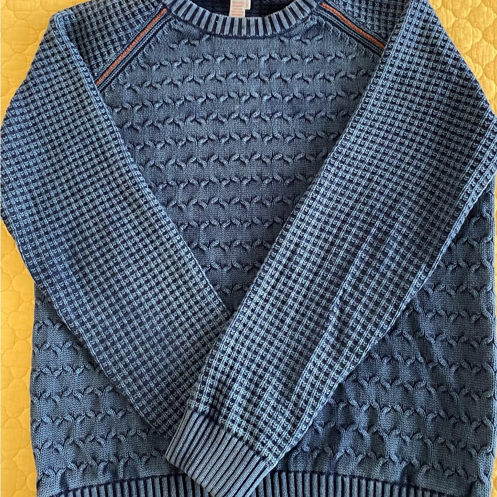 Carbon2Cobalt Cable Crew neck Sweater Mens Large. 100% cotton. Denim blue. SALE!